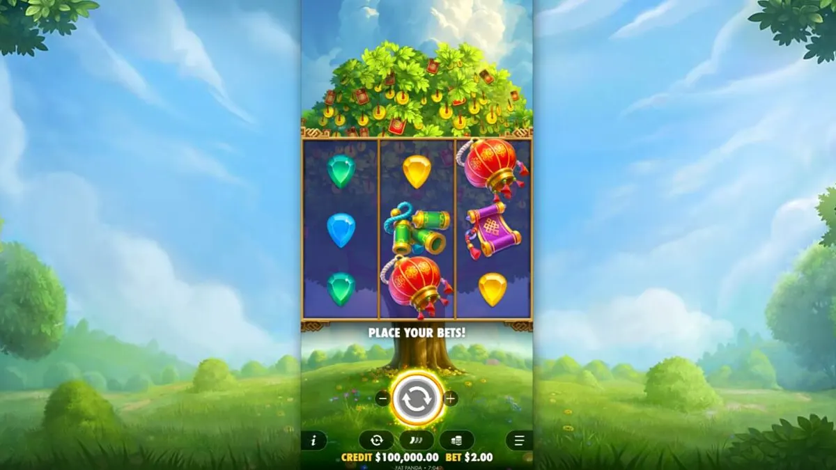 Tampilan visual slot Lucky Fortune Tree dengan tema pohon keberuntungan dan koin emas.